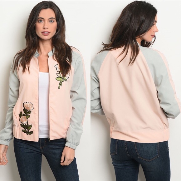 πHPπ Pink & Gray Flower Patch Bomber Jacket - Picture 1 of 3